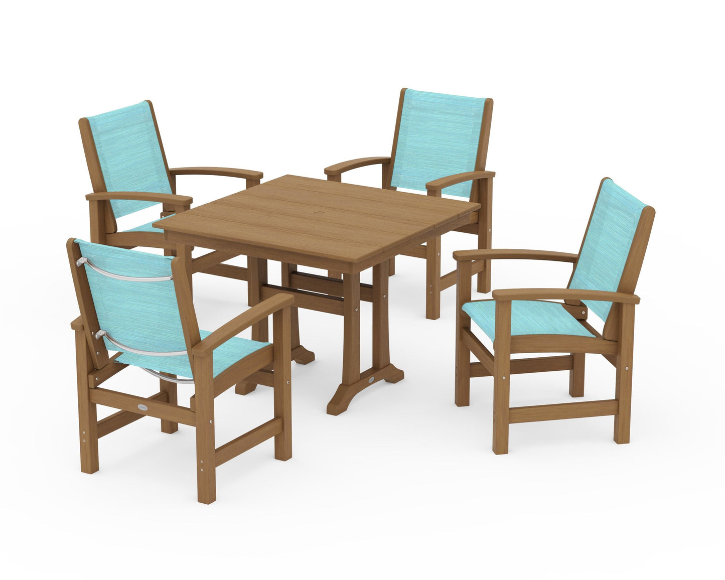 Coastal 5-Piece Farmhouse Dining Set With Trestle Legs