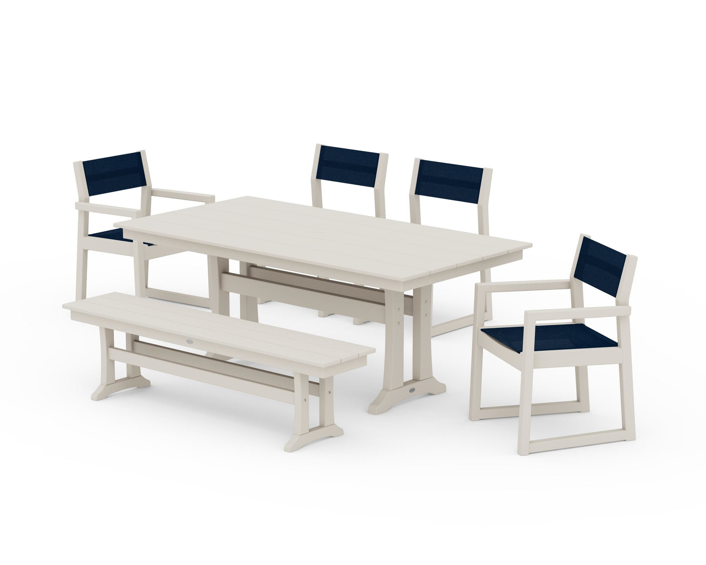 EDGE Sling 6-Piece Farmhouse Dining Set With Trestle Legs