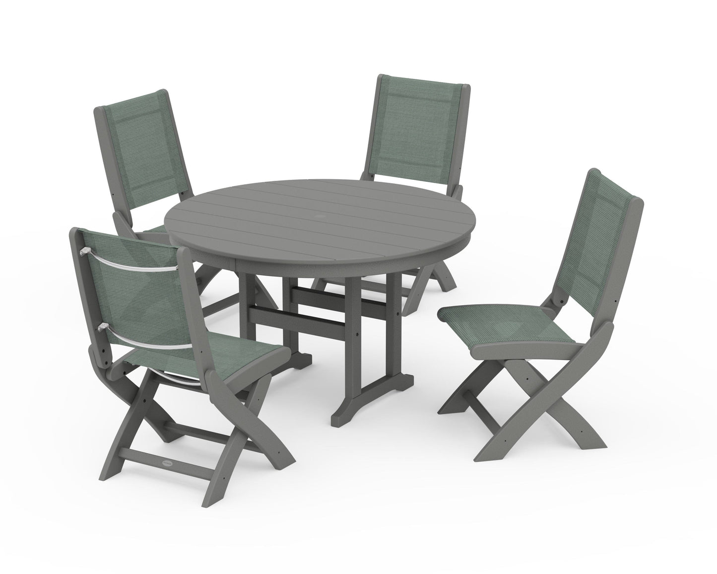 Coastal Folding Side Chair 5-Piece Round Dining Set