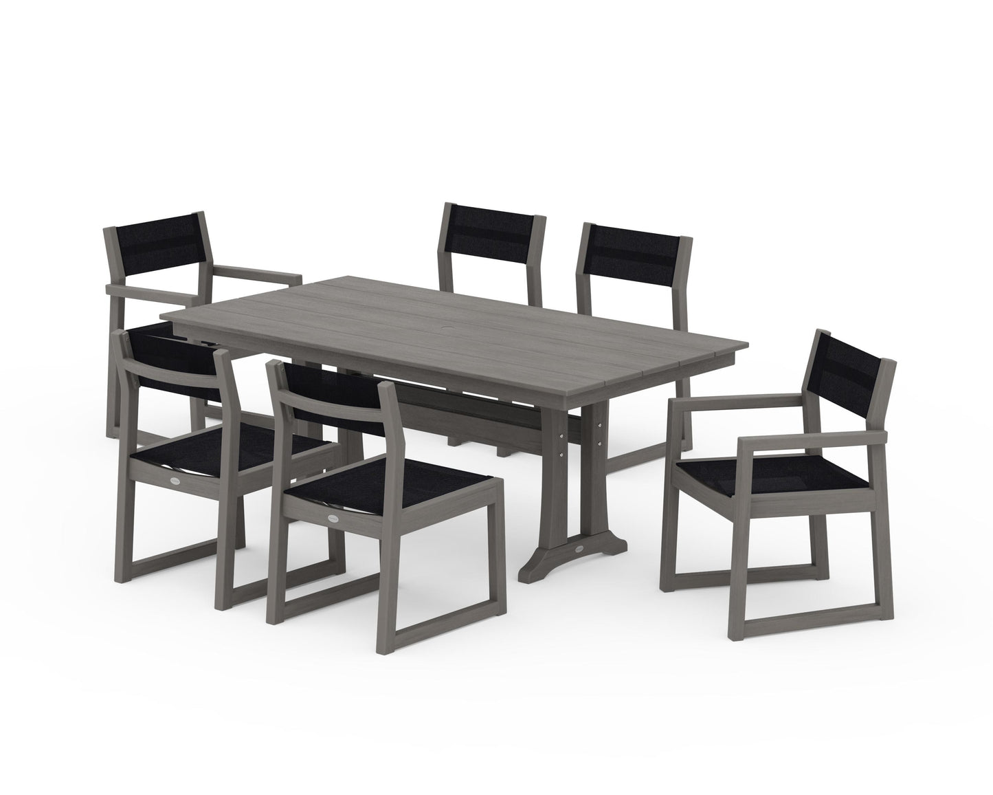 EDGE Sling 7-Piece Farmhouse Trestle Dining Set