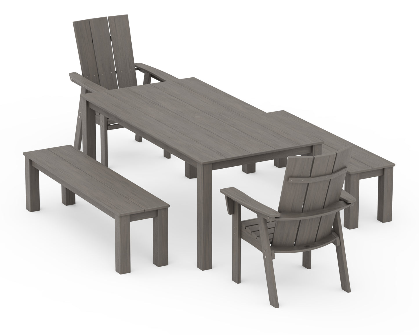 Modern Curveback Adirondack 5-Piece Parsons Dining Set with Benches