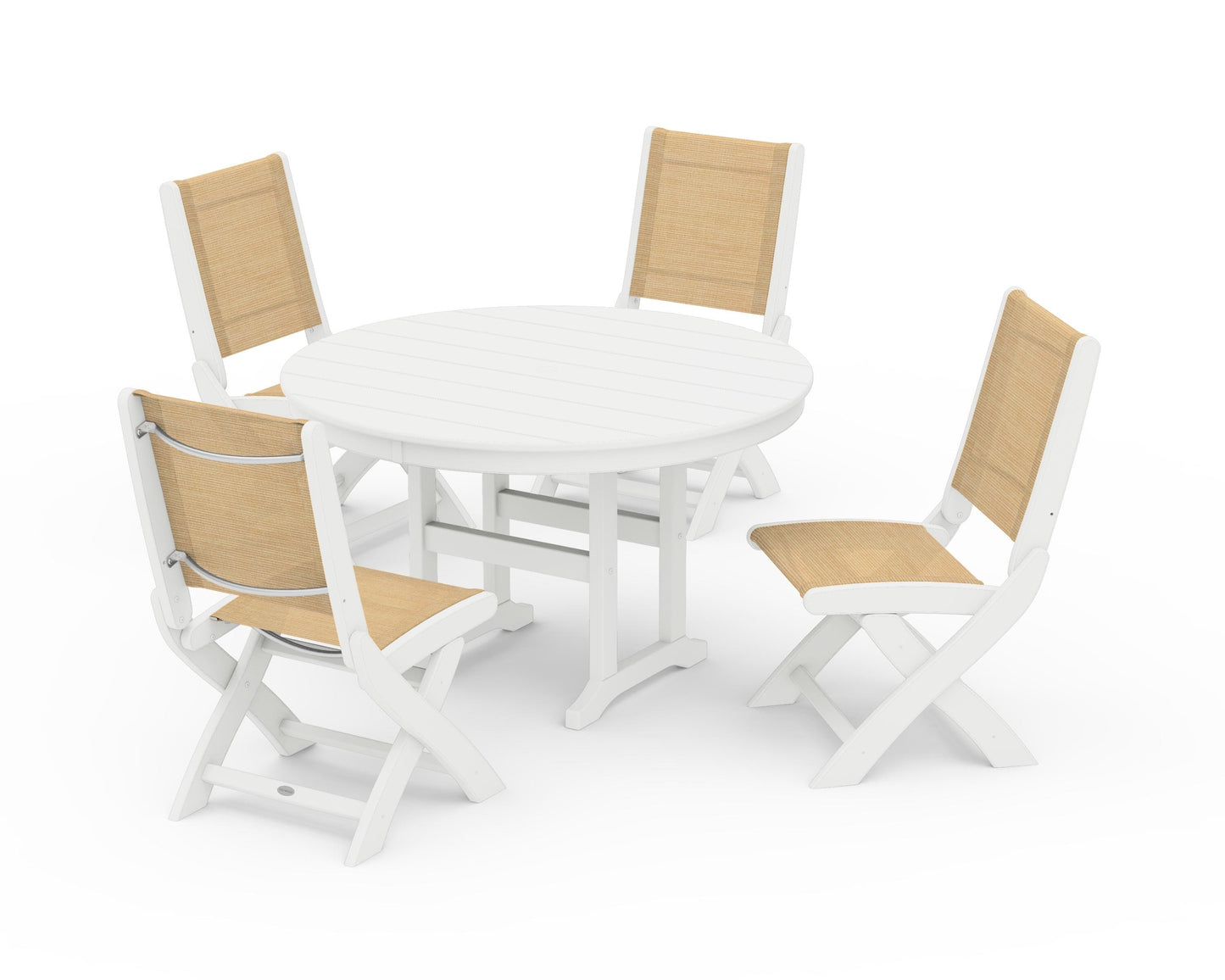 Coastal Folding Side Chair 5-Piece Round Dining Set
