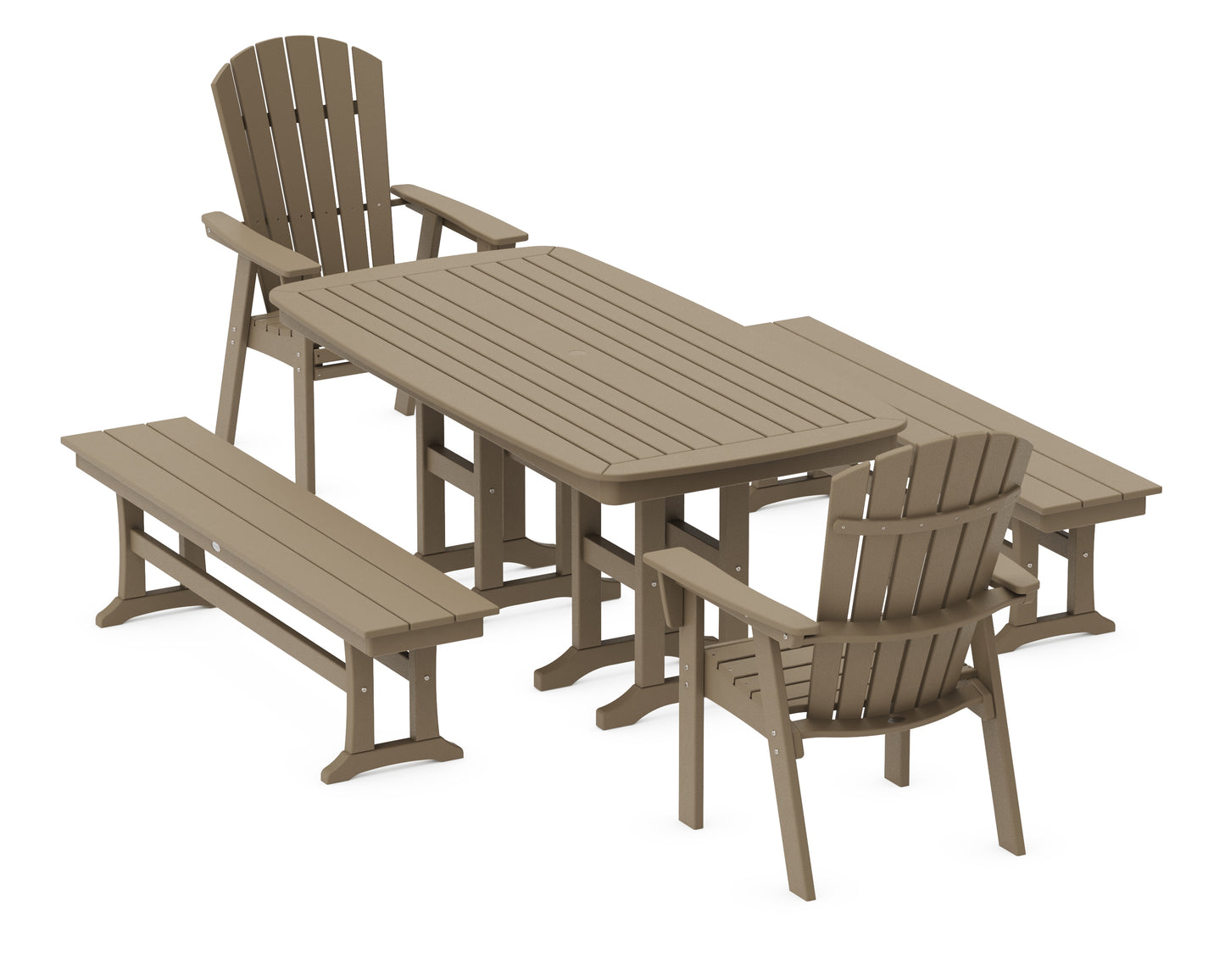 Nautical Curveback Adirondack 5-Piece Dining Set with Benches