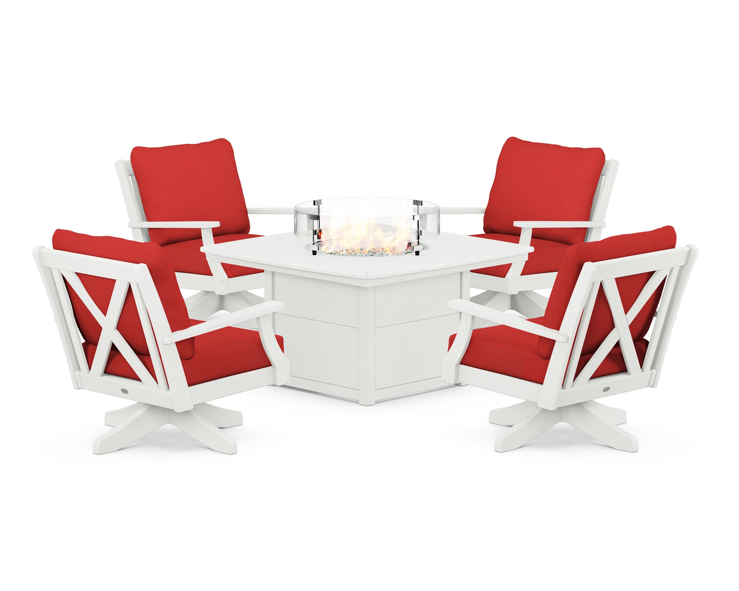 Braxton 5-Piece Deep Seating Swivel Conversation Set with Fire Pit Table