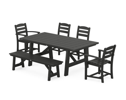 La Casa Café 6-Piece Rustic Farmhouse Dining Set with Bench