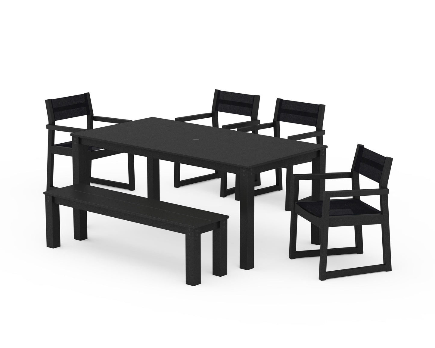EDGE Sling Arm Chair 6-Piece Parsons Dining Set with Bench