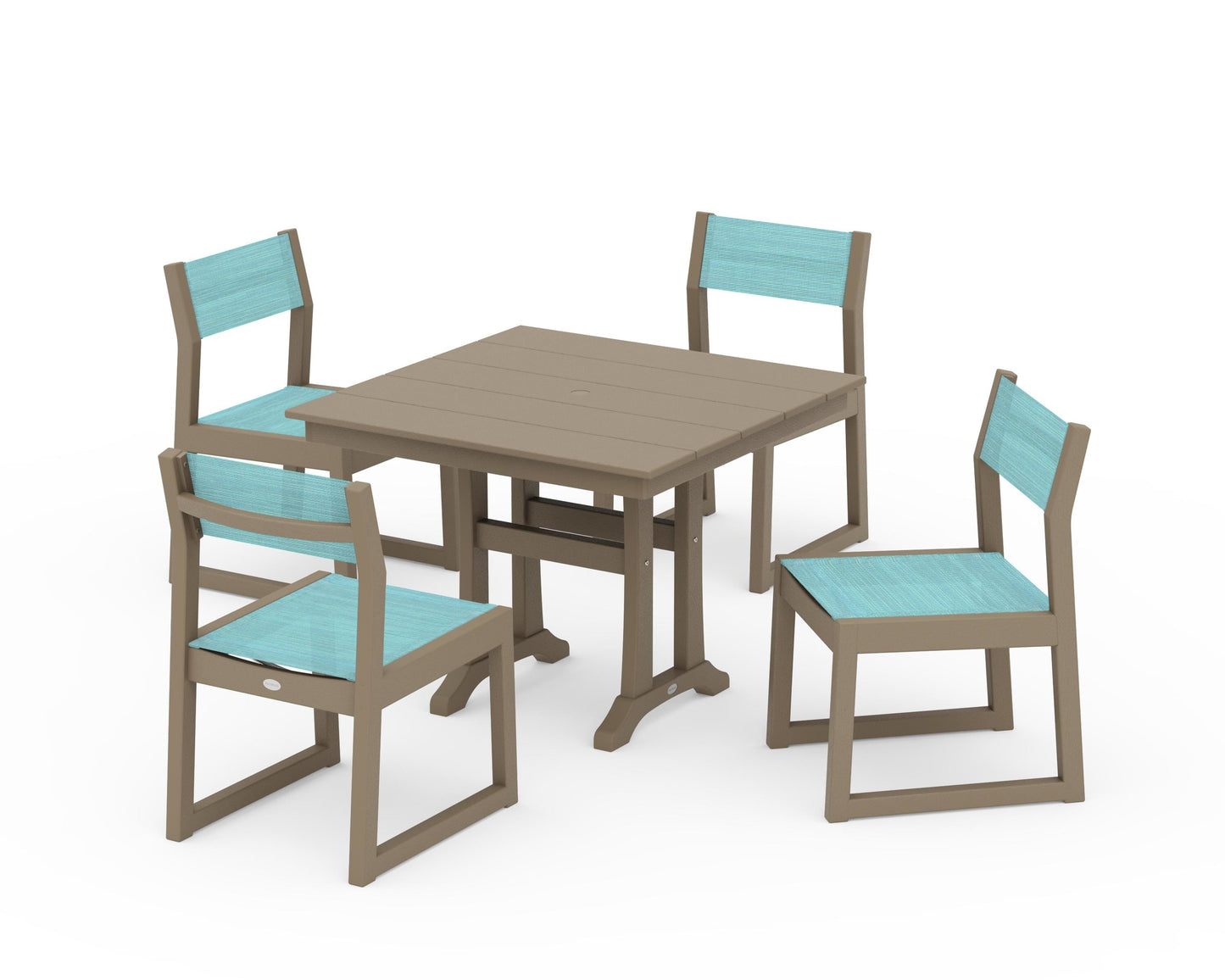 EDGE Sling 5-Piece Farmhouse Trestle Side Chair Dining Set