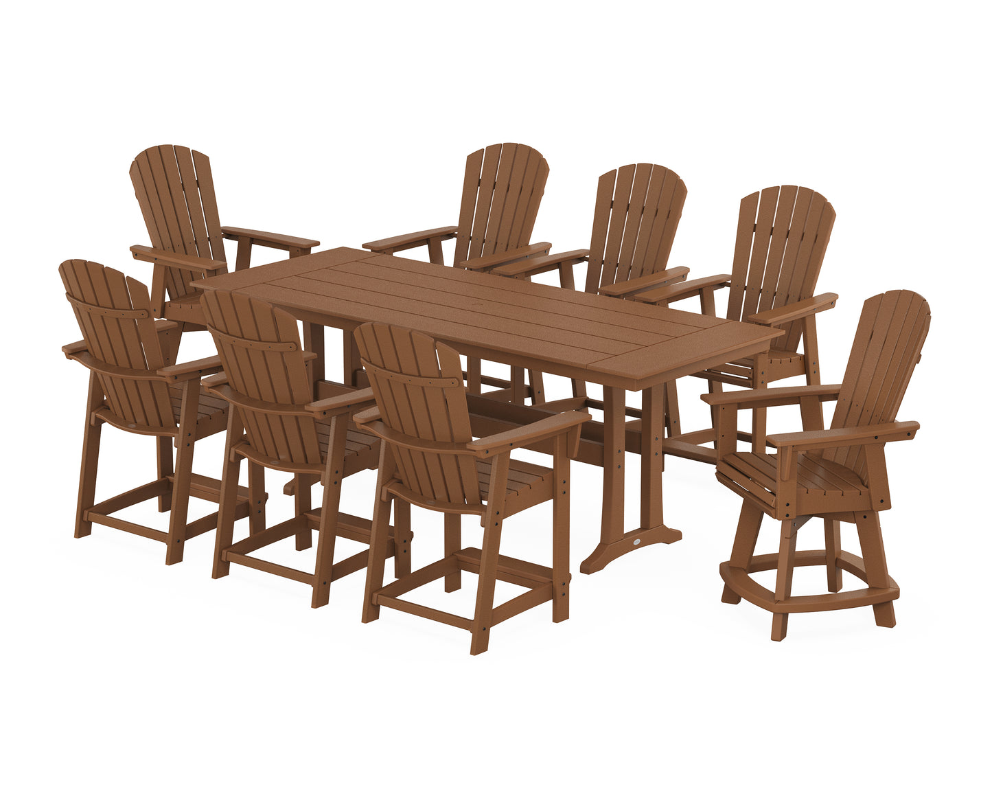 Nautical Curveback Adirondack Swivel Chair 9-Piece Farmhouse Counter Set with Trestle Legs