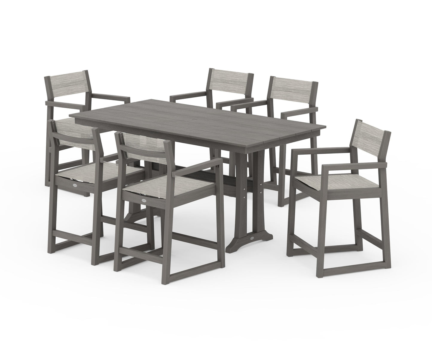 EDGE Sling Arm Chair 7-Piece Farmhouse Counter Set with Trestle Legs