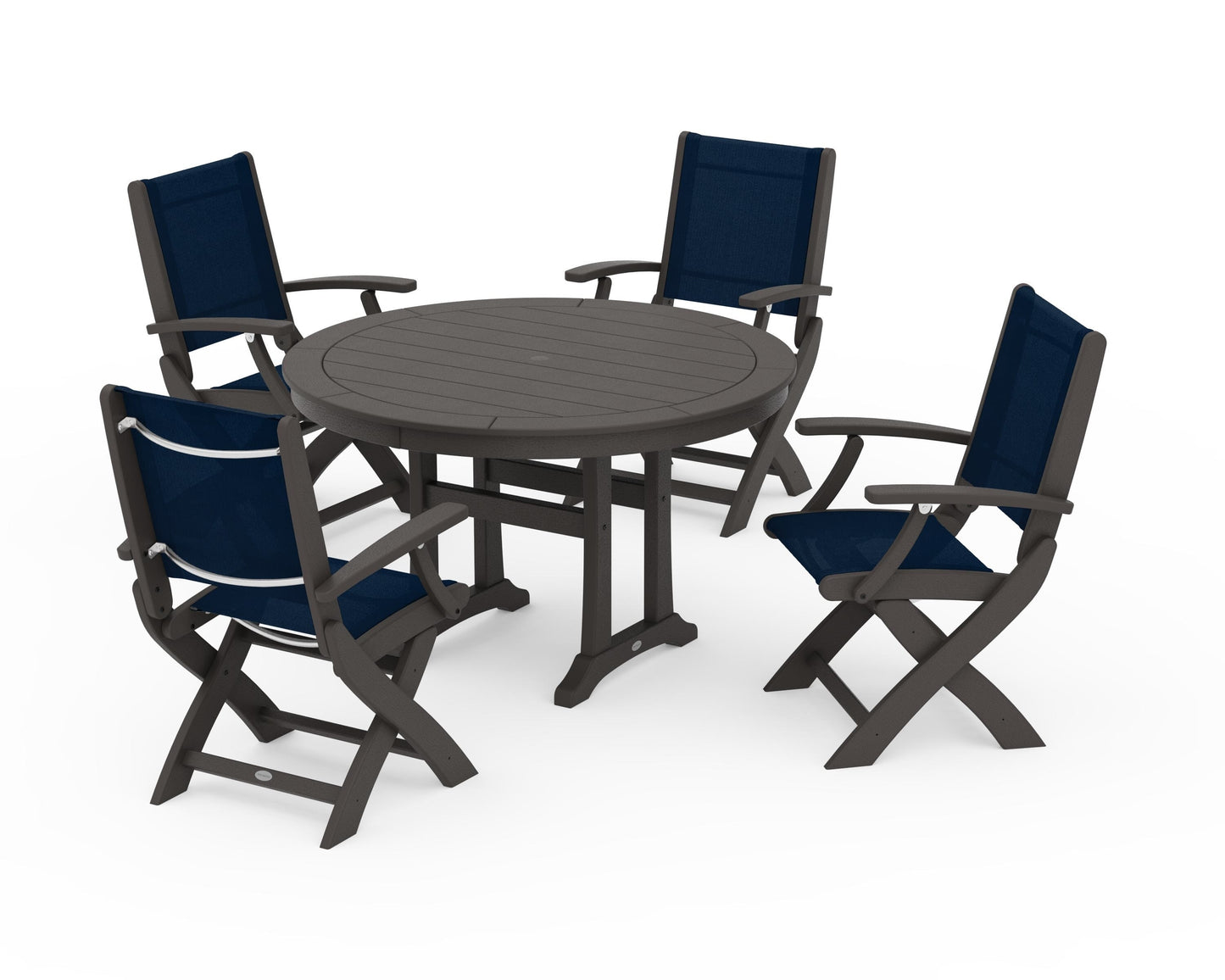 Coastal Folding Chair 5-Piece Round Dining Set with Trestle Legs