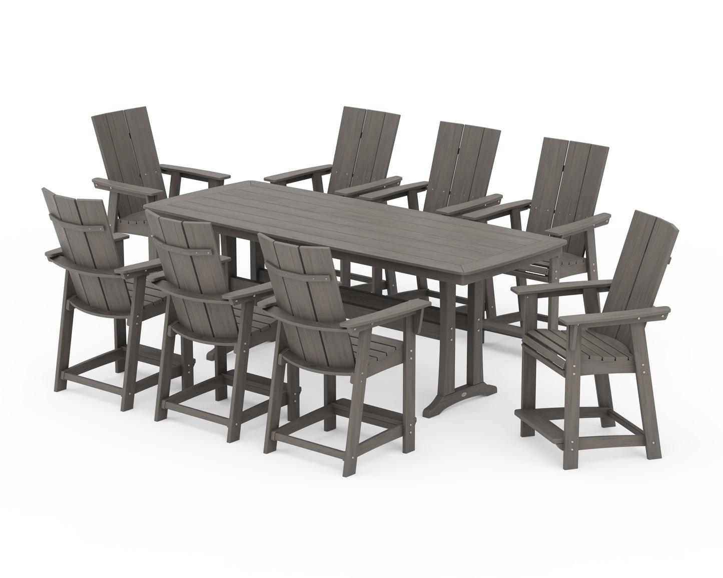 Modern Curveback Adirondack 9-Piece Counter Set with Trestle Legs