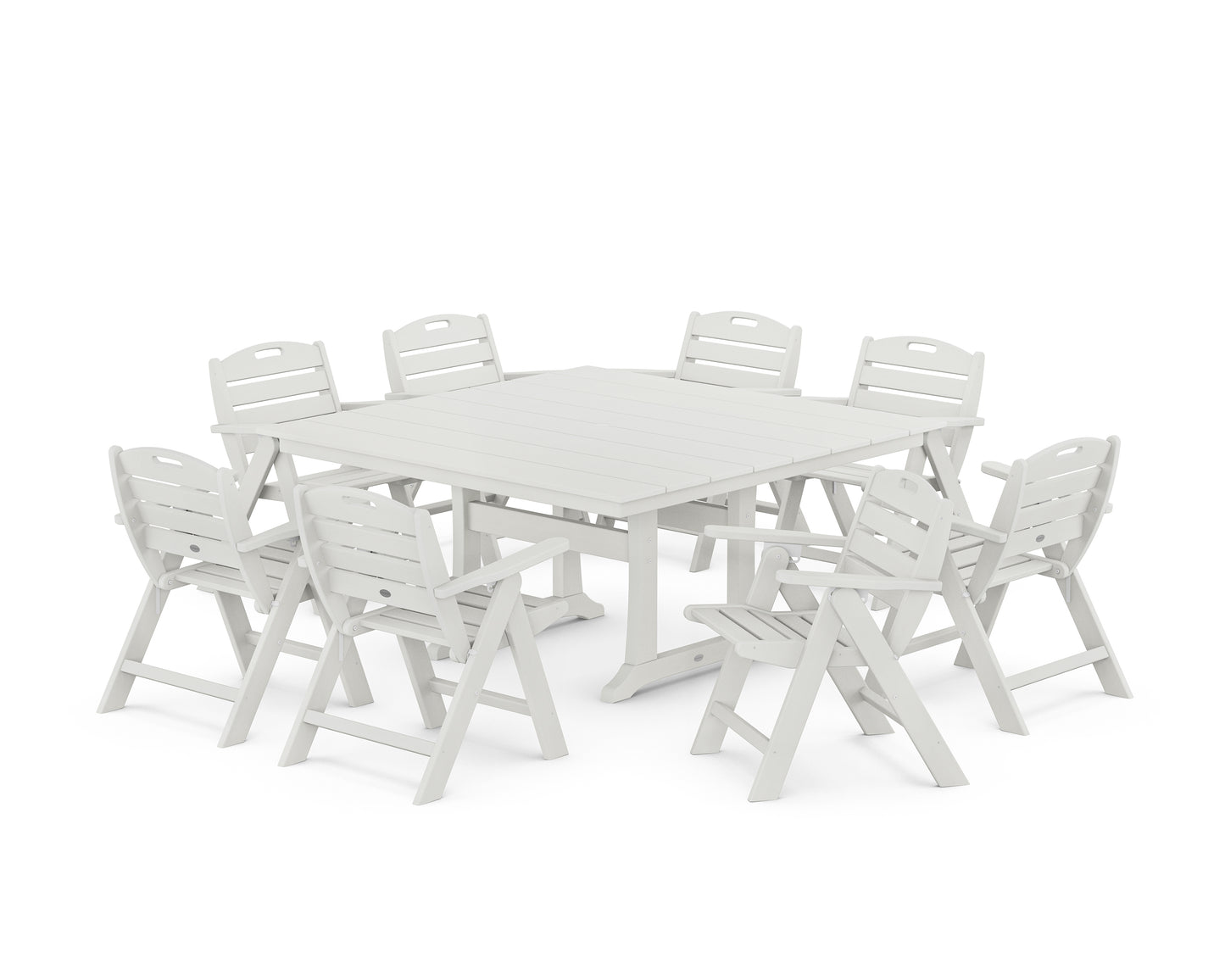 Nautical Lowback 9-Piece Square Farmhouse Dining Set with Trestle Legs