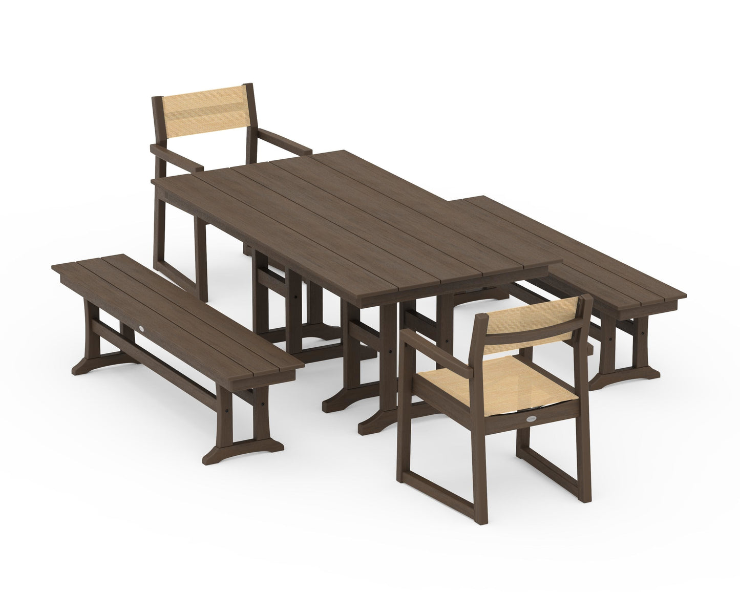 EDGE Sling Arm Chair 5-Piece Farmhouse Dining Set with Benches