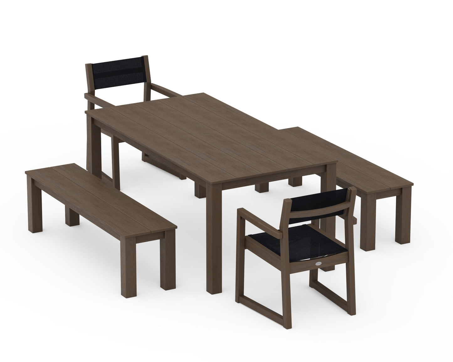 EDGE Sling Arm Chair 5-Piece Parsons Dining Set with Benches