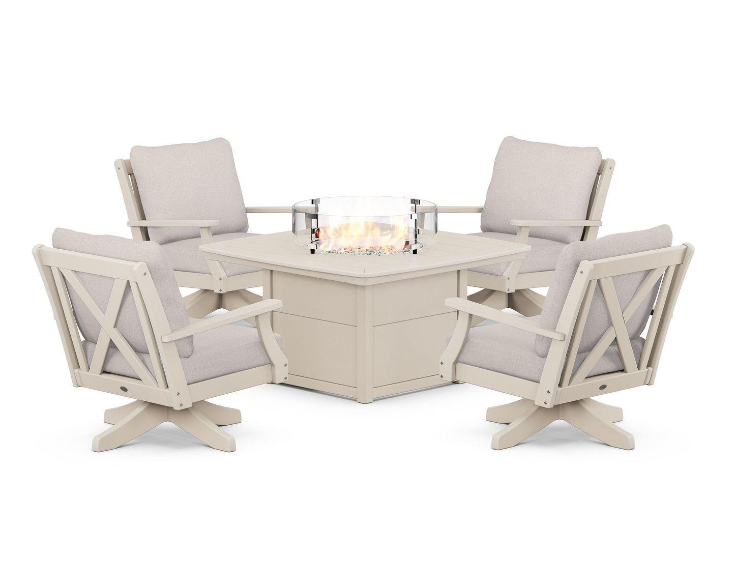 Braxton 5-Piece Deep Seating Swivel Conversation Set with Fire Pit Table