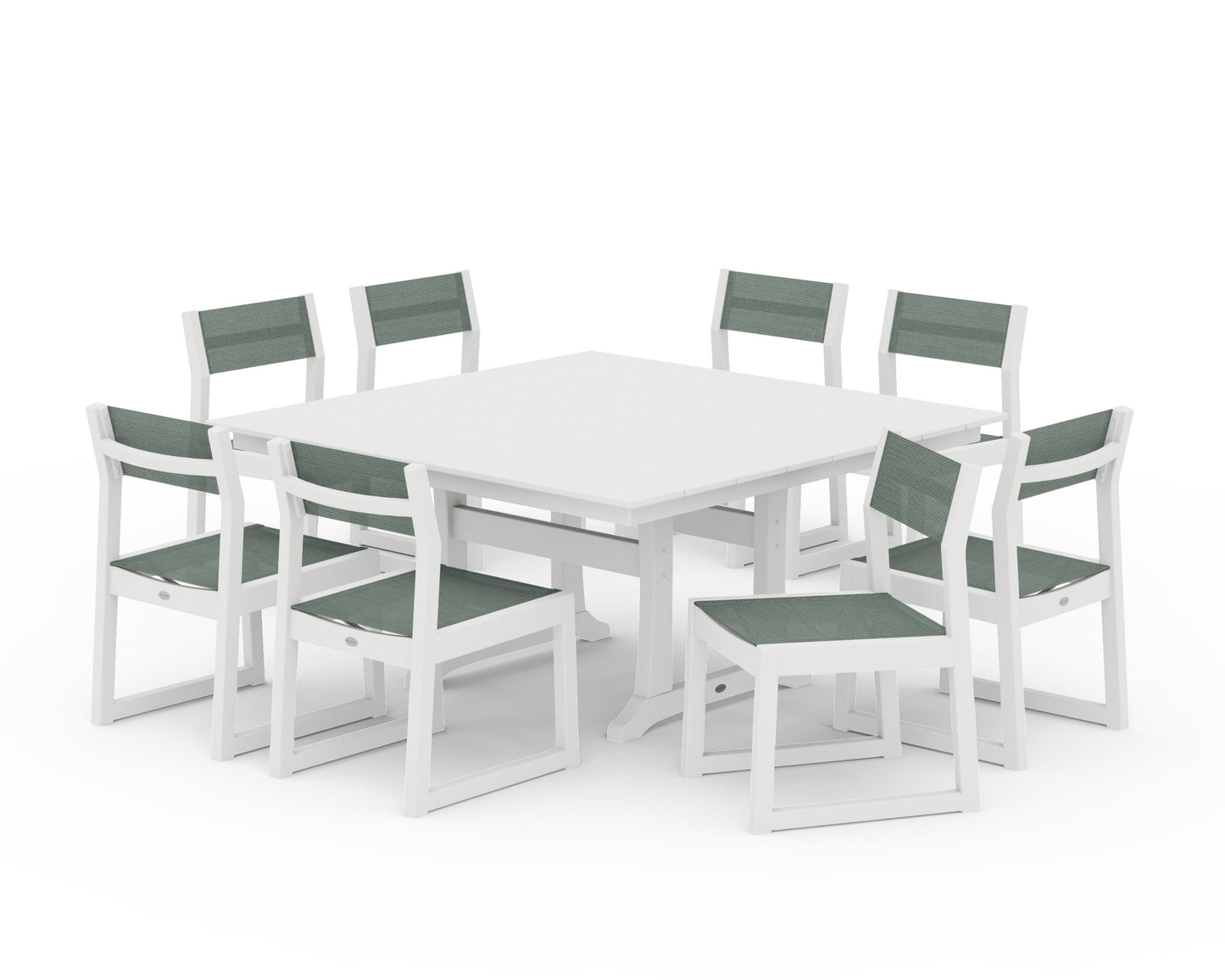 EDGE Sling Side Chair 9-Piece Farmhouse Trestle Dining Set