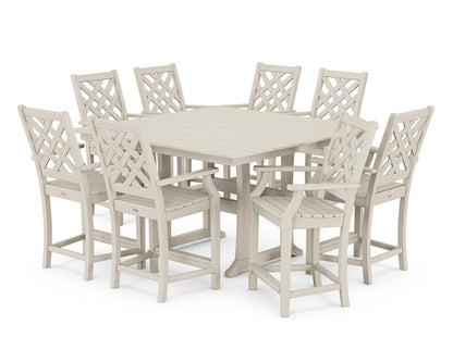 Wovendale 9-Piece Square Farmhouse Counter Set with Trestle Legs