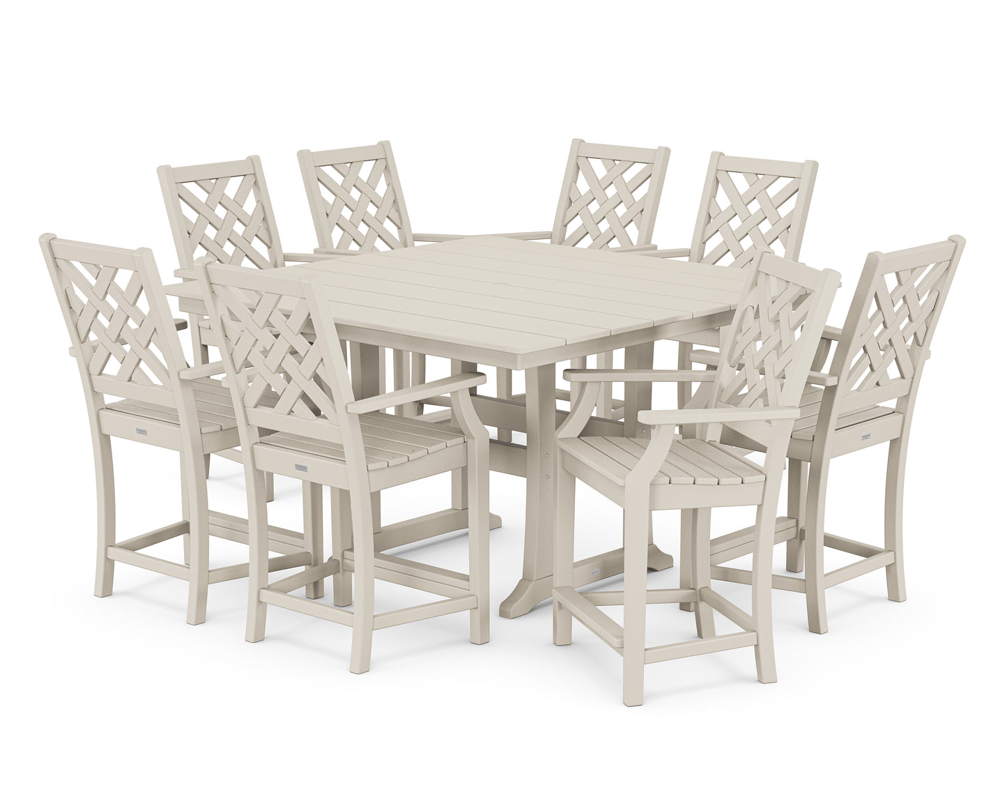 Wovendale 9-Piece Square Farmhouse Counter Set with Trestle Legs