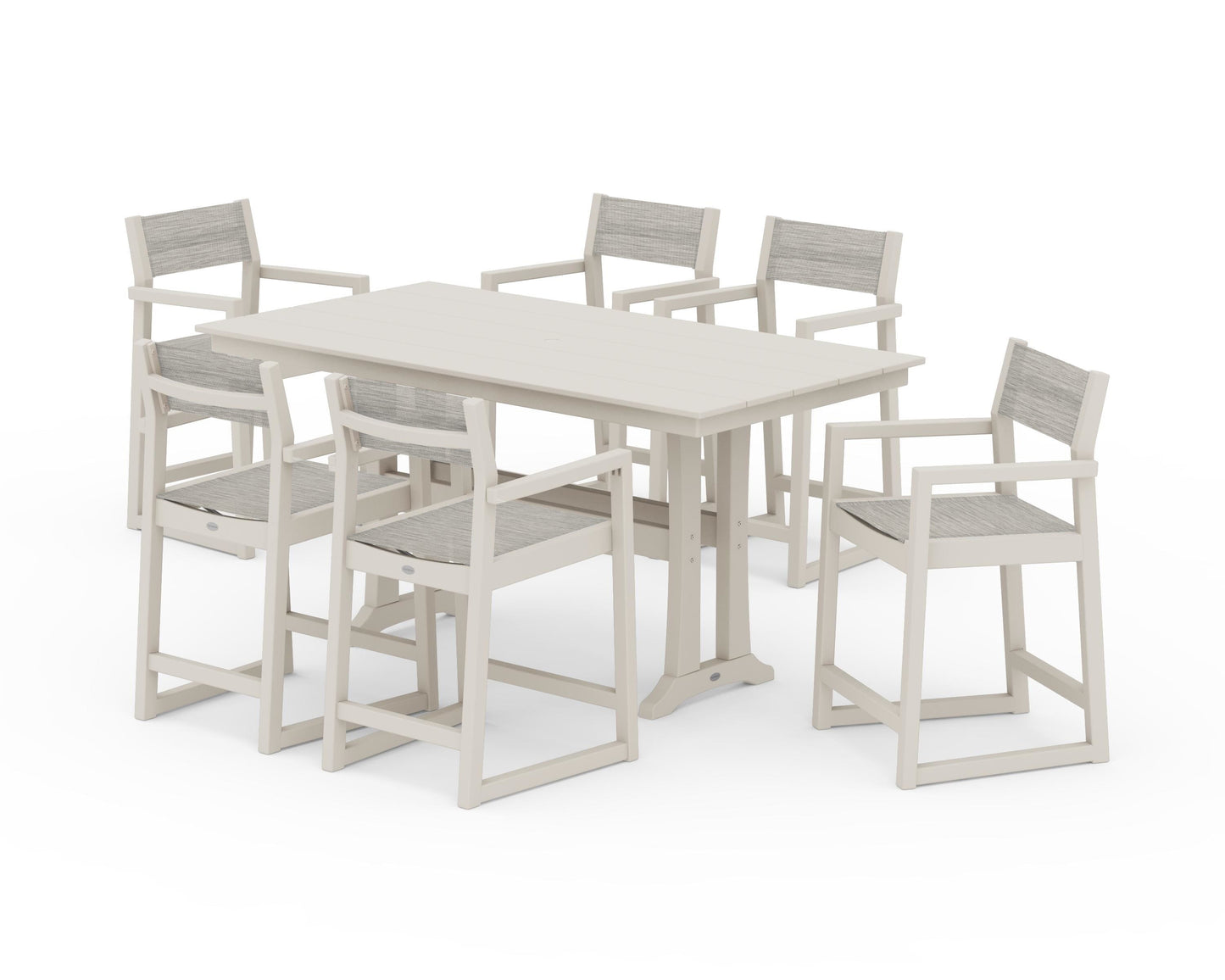 EDGE Sling Arm Chair 7-Piece Farmhouse Counter Set with Trestle Legs