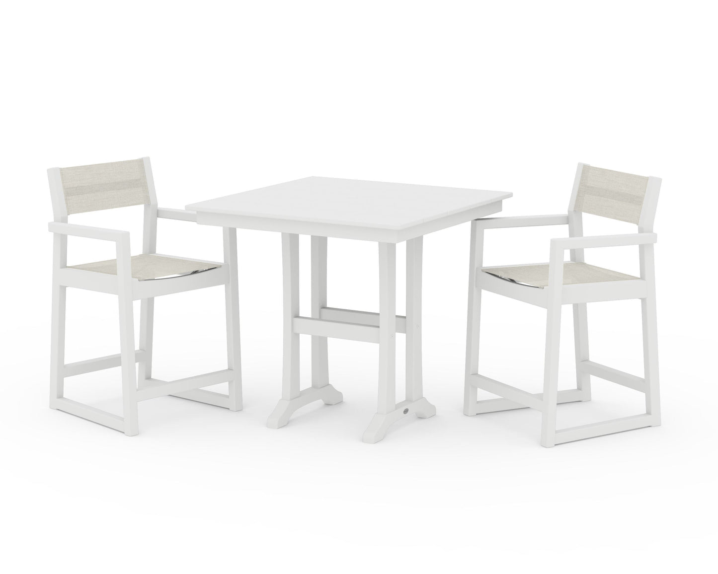 EDGE Sling Arm Chair 3-Piece Farmhouse Counter Set with Trestle Legs