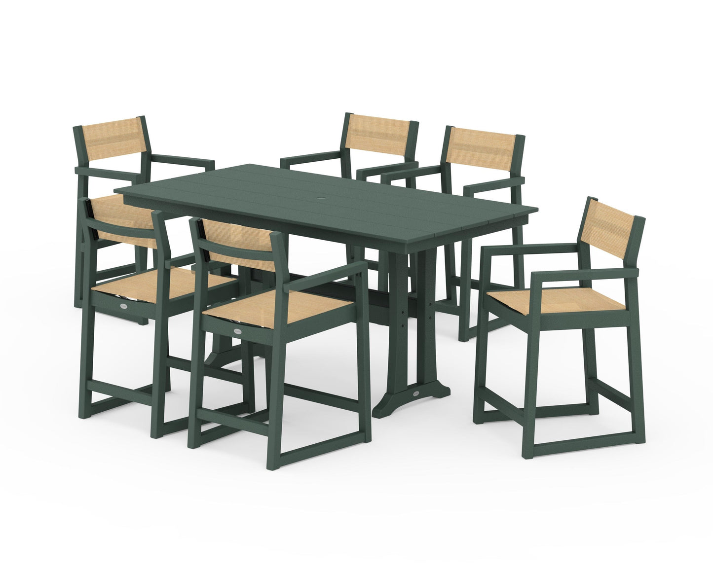 EDGE Sling Arm Chair 7-Piece Farmhouse Counter Set with Trestle Legs