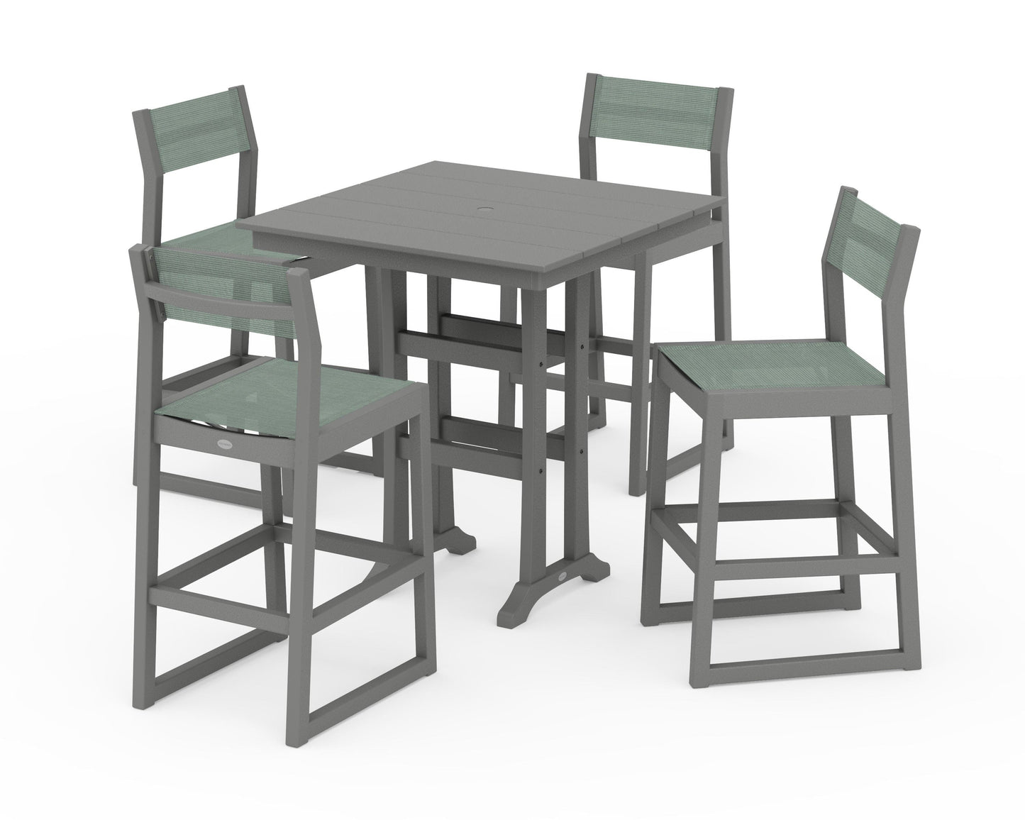 EDGE Sling Arm Chair 5-Piece Farmhouse Bar Set with Trestle Legs