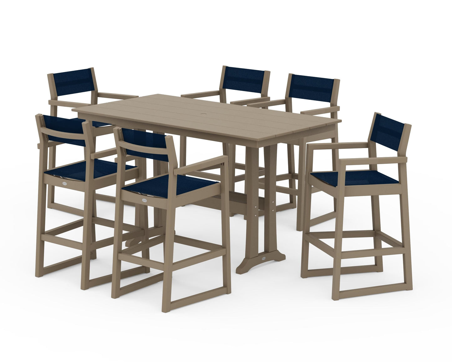 EDGE Sling Arm Chair 7-Piece Farmhouse Bar Set with Trestle Legs