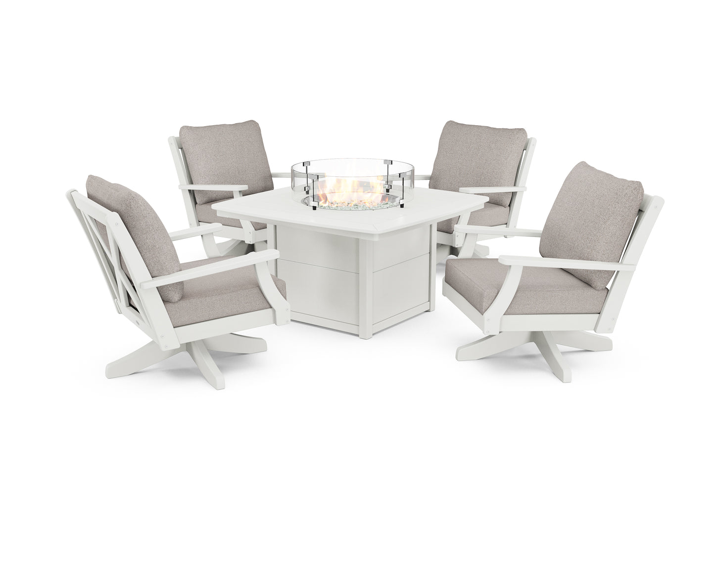 Braxton 5-Piece Deep Seating Swivel Conversation Set with Fire Pit Table
