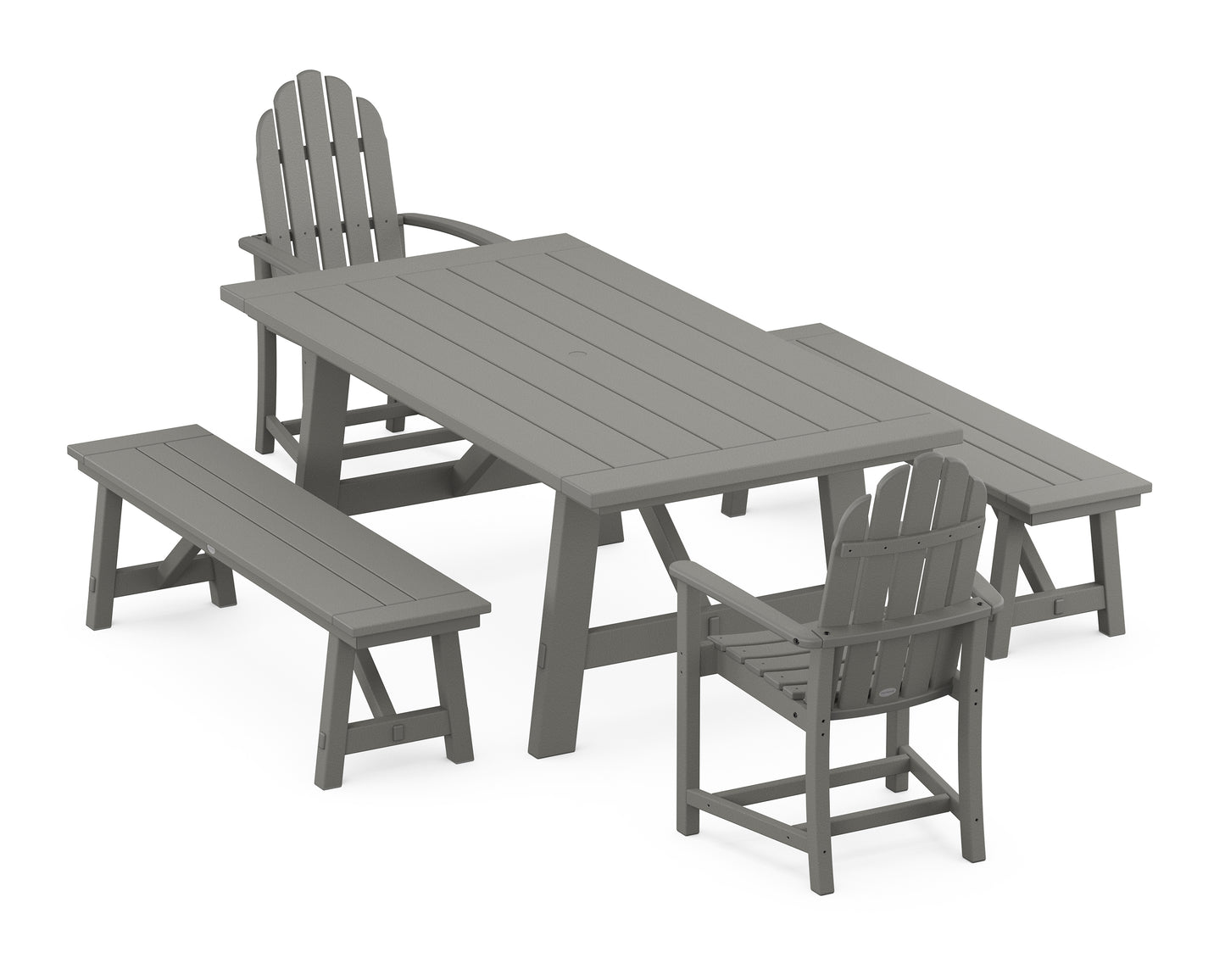 Classic Adirondack 5-Piece Rustic Farmhouse Dining Set With Benches