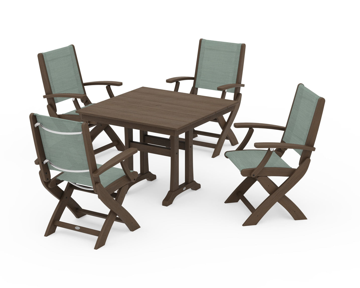 Coastal Folding Chair 5-Piece Farmhouse Dining Set With Trestle Legs