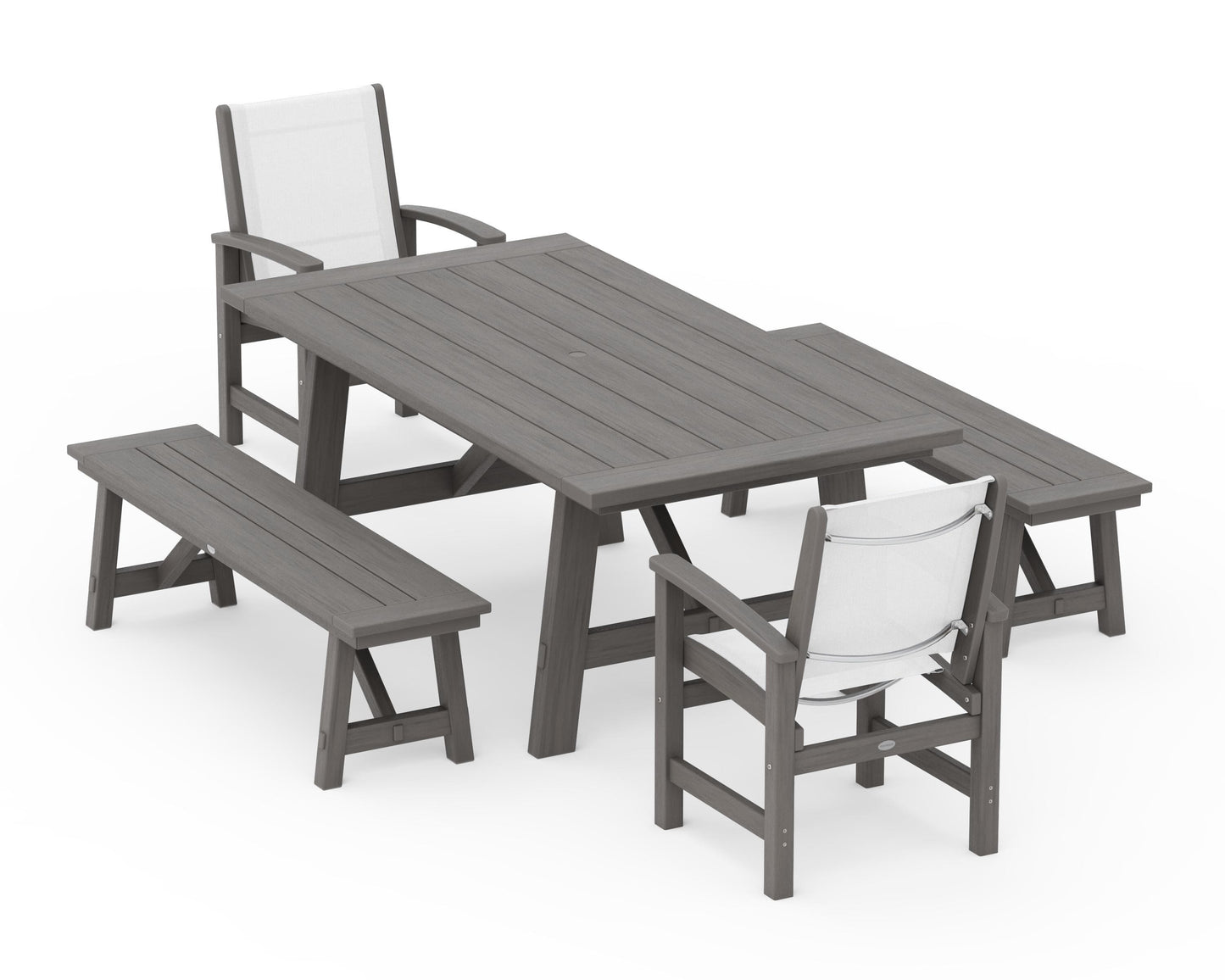 Coastal 5-Piece Rustic Farmhouse Dining Set With Benches