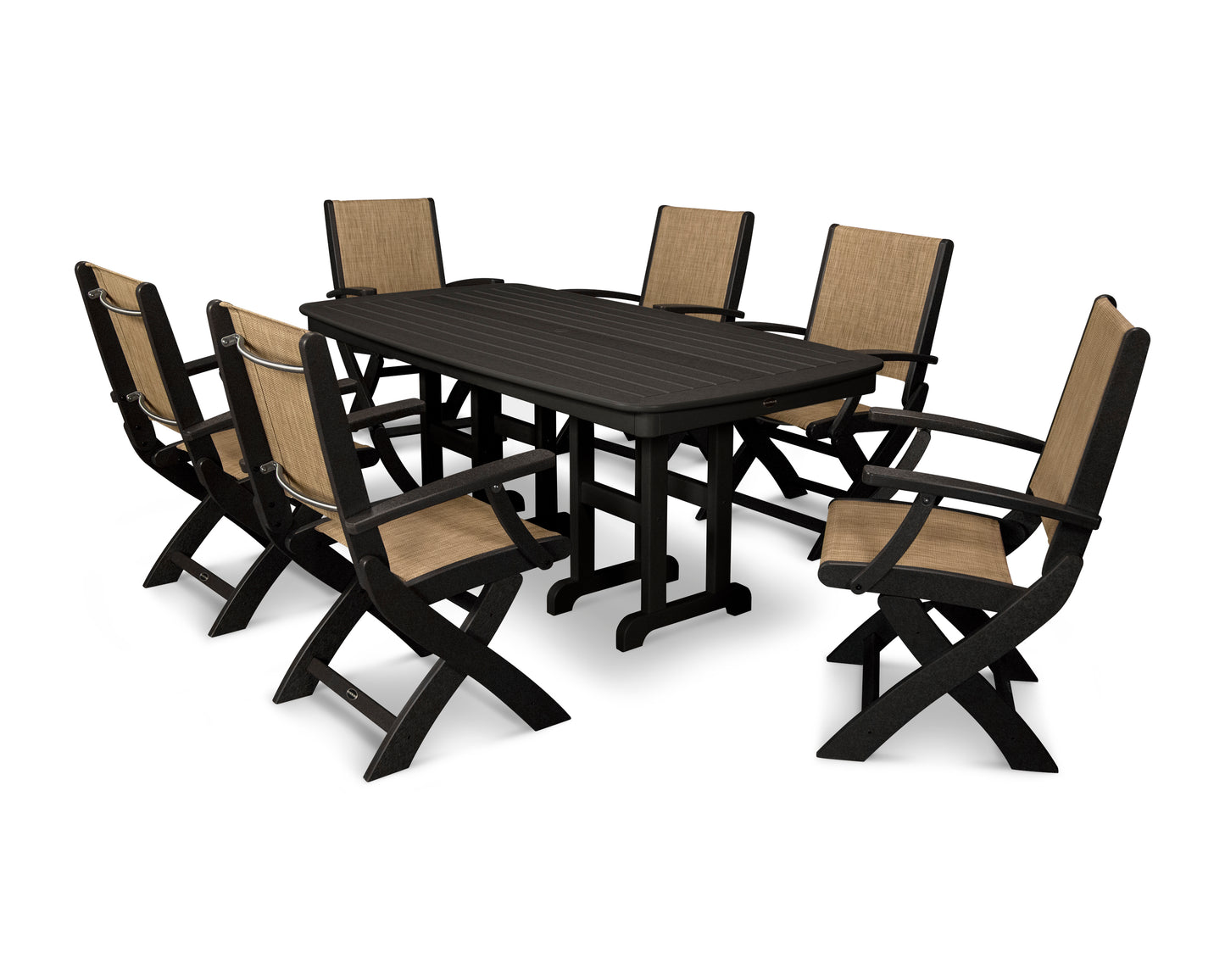 Coastal Folding Arm Chair 7-Piece Dining Set