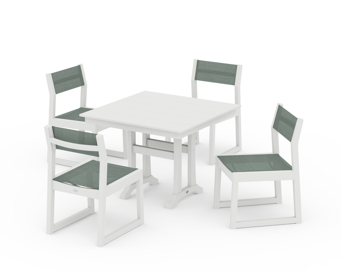EDGE Sling 5-Piece Farmhouse Trestle Side Chair Dining Set