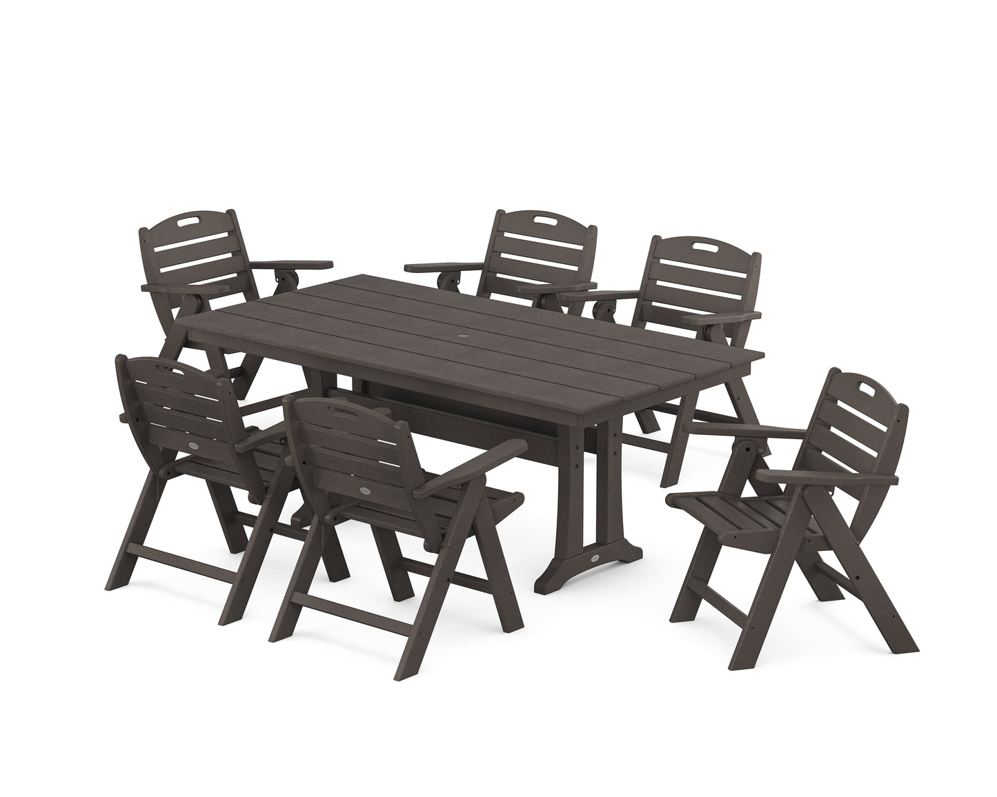 Nautical Lowback 7-Piece Farmhouse Dining Set with Trestle Legs