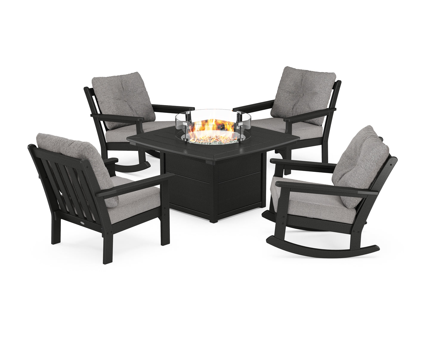 Vineyard 5-Piece Deep Seating Rocking Chair Conversation Set with Fire Pit Table