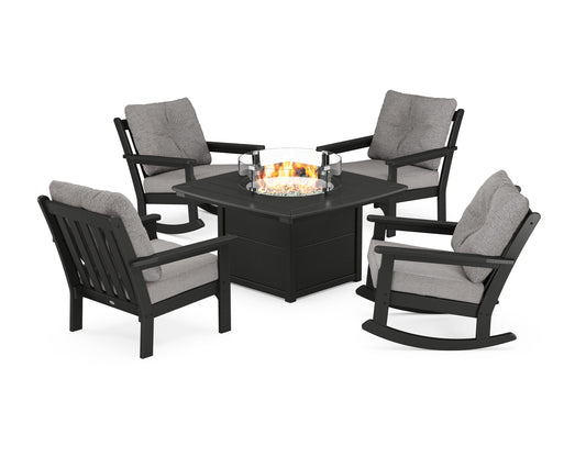 Vineyard 5-Piece Deep Seating Rocking Chair Conversation Set with Fire Pit Table