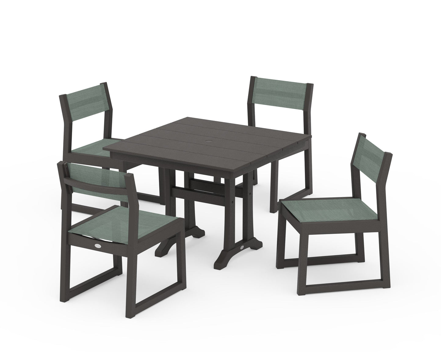 EDGE Sling 5-Piece Farmhouse Trestle Side Chair Dining Set
