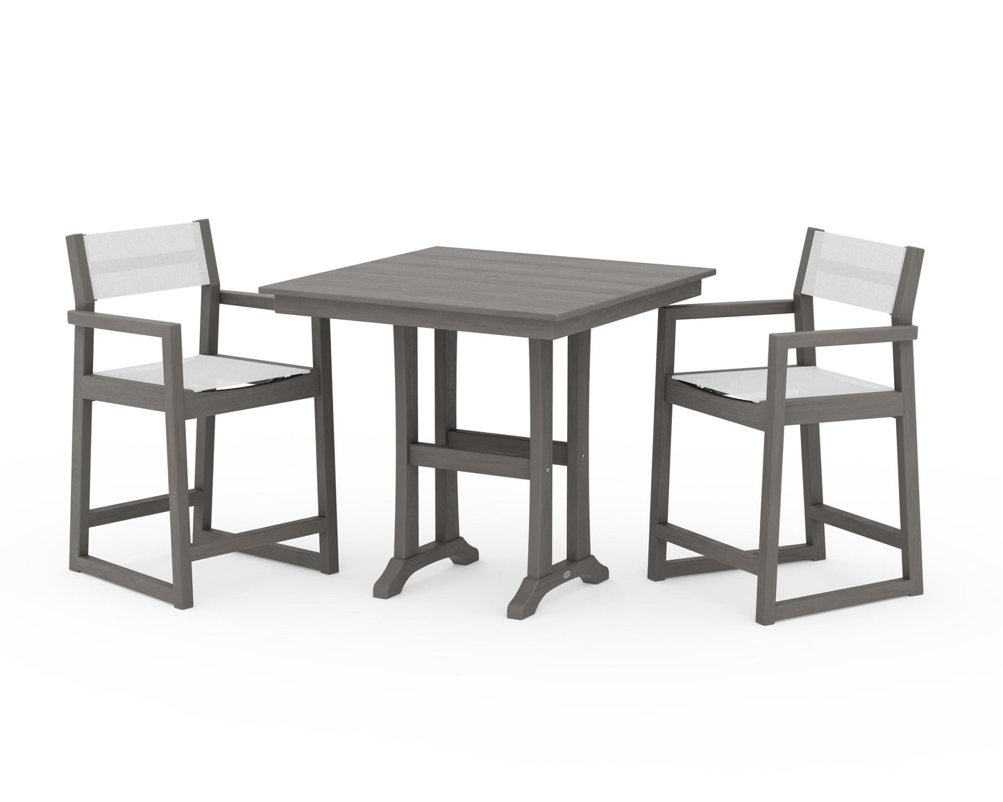 EDGE Sling Arm Chair 3-Piece Farmhouse Counter Set with Trestle Legs