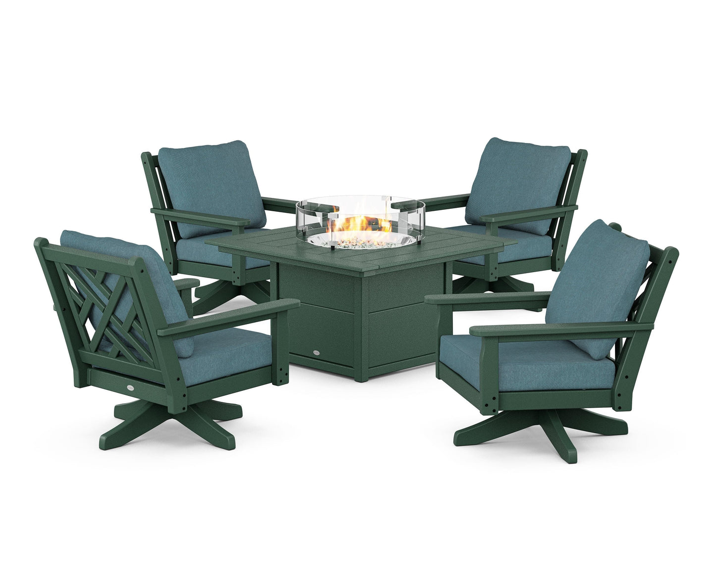 Chippendale 5-Piece Deep Seating Swivel Conversation Set with Fire Pit Table
