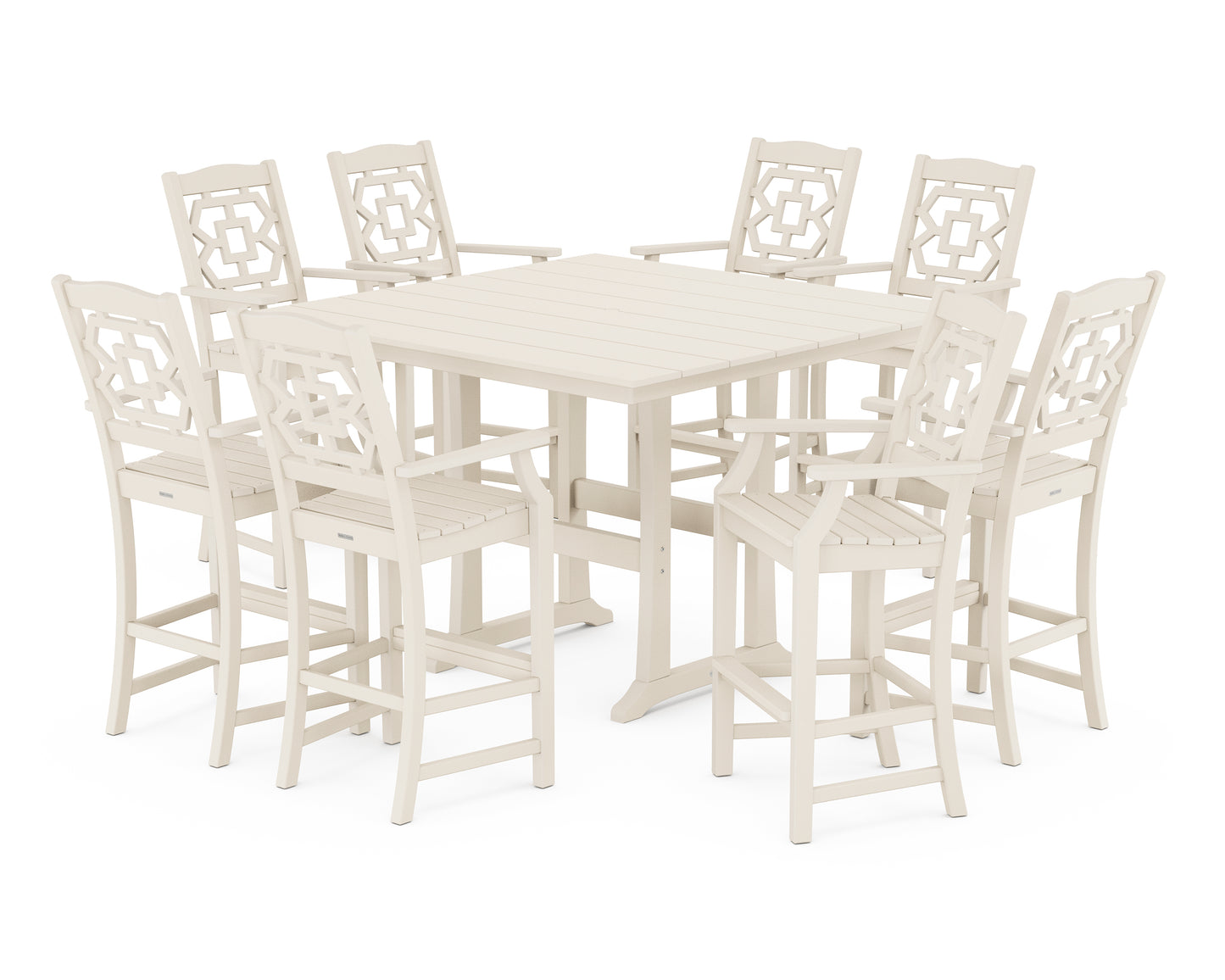 Chinoiserie 9-Piece Square Farmhouse Bar Set with Trestle Legs