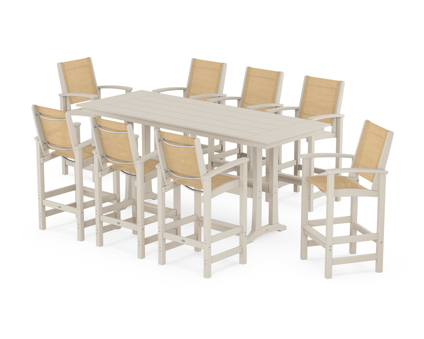 Coastal 9-Piece Farmhouse Bar Set with Trestle Legs