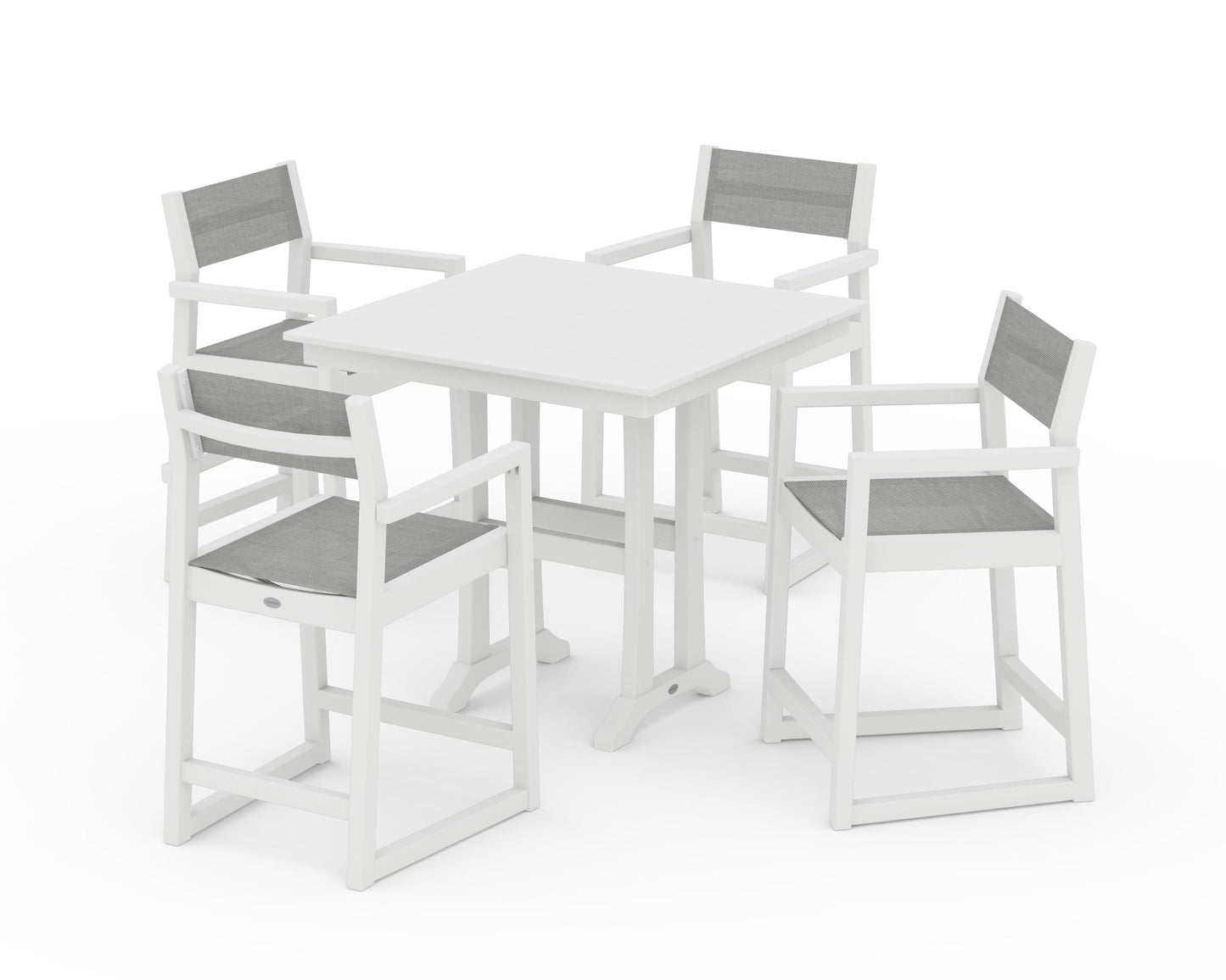 EDGE Sling Arm Chair 5-Piece Farmhouse Counter Set with Trestle Legs