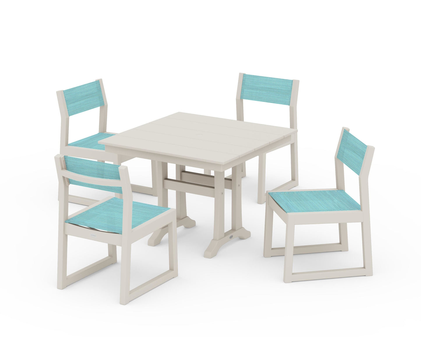 EDGE Sling 5-Piece Farmhouse Trestle Side Chair Dining Set