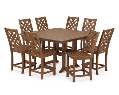 Wovendale Side Chair 9-Piece Square Farmhouse Counter Set with Trestle Legs