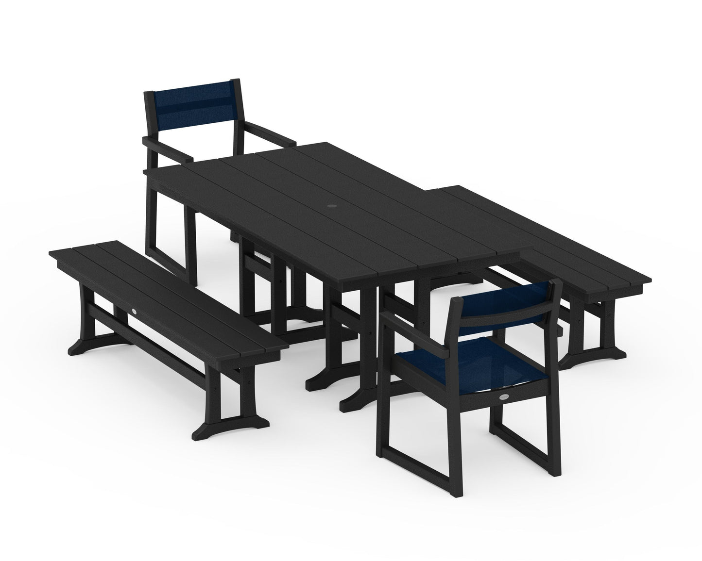 EDGE Sling Arm Chair 5-Piece Farmhouse Dining Set with Benches