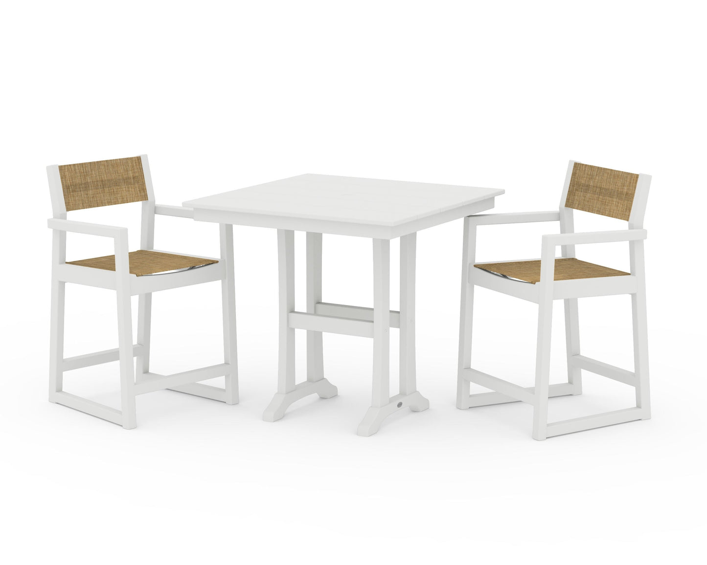 EDGE Sling Arm Chair 3-Piece Farmhouse Counter Set with Trestle Legs