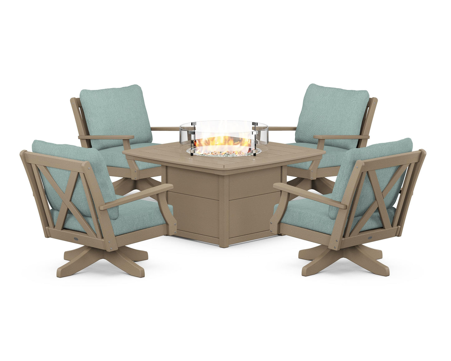 Braxton 5-Piece Deep Seating Swivel Conversation Set with Fire Pit Table