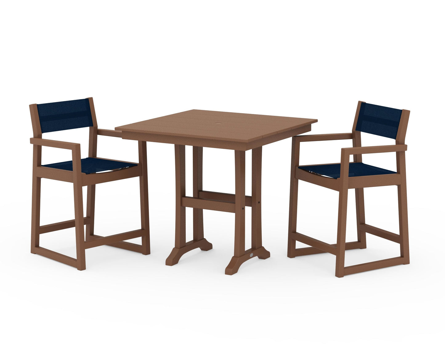 EDGE Sling Arm Chair 3-Piece Farmhouse Counter Set with Trestle Legs