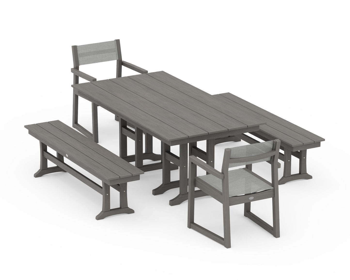 EDGE Sling Arm Chair 5-Piece Farmhouse Dining Set with Benches