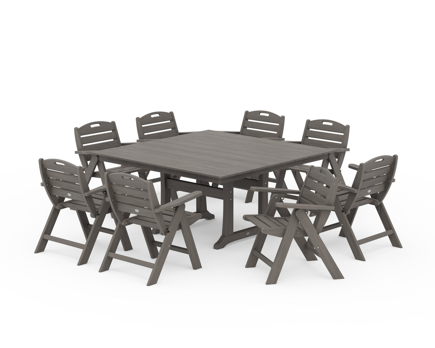 Nautical Lowback 9-Piece Square Farmhouse Dining Set with Trestle Legs